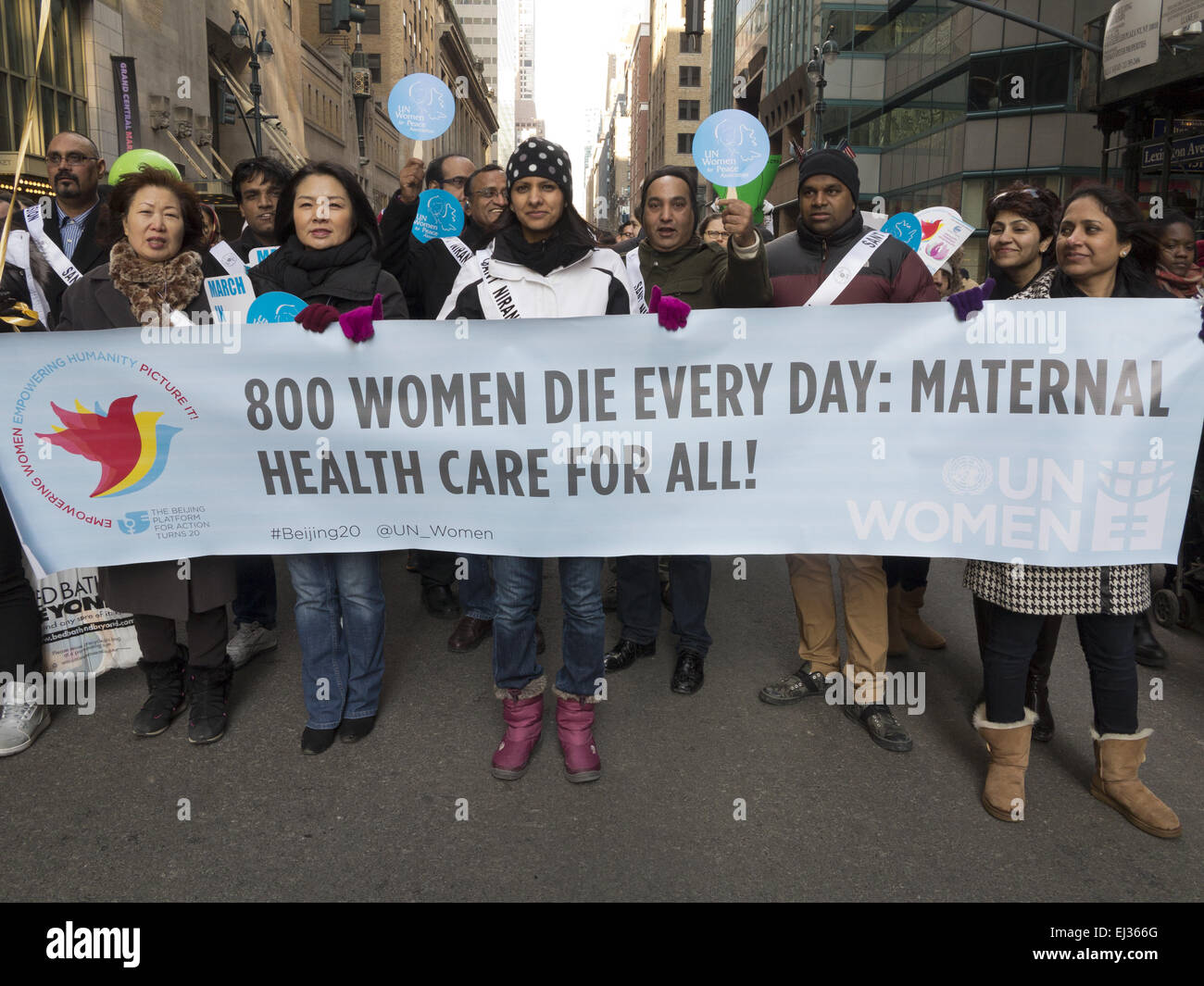 International Women's Day March for Gender Equality  and Women's Rights, NYC, March 8, 2015. Stock Photo