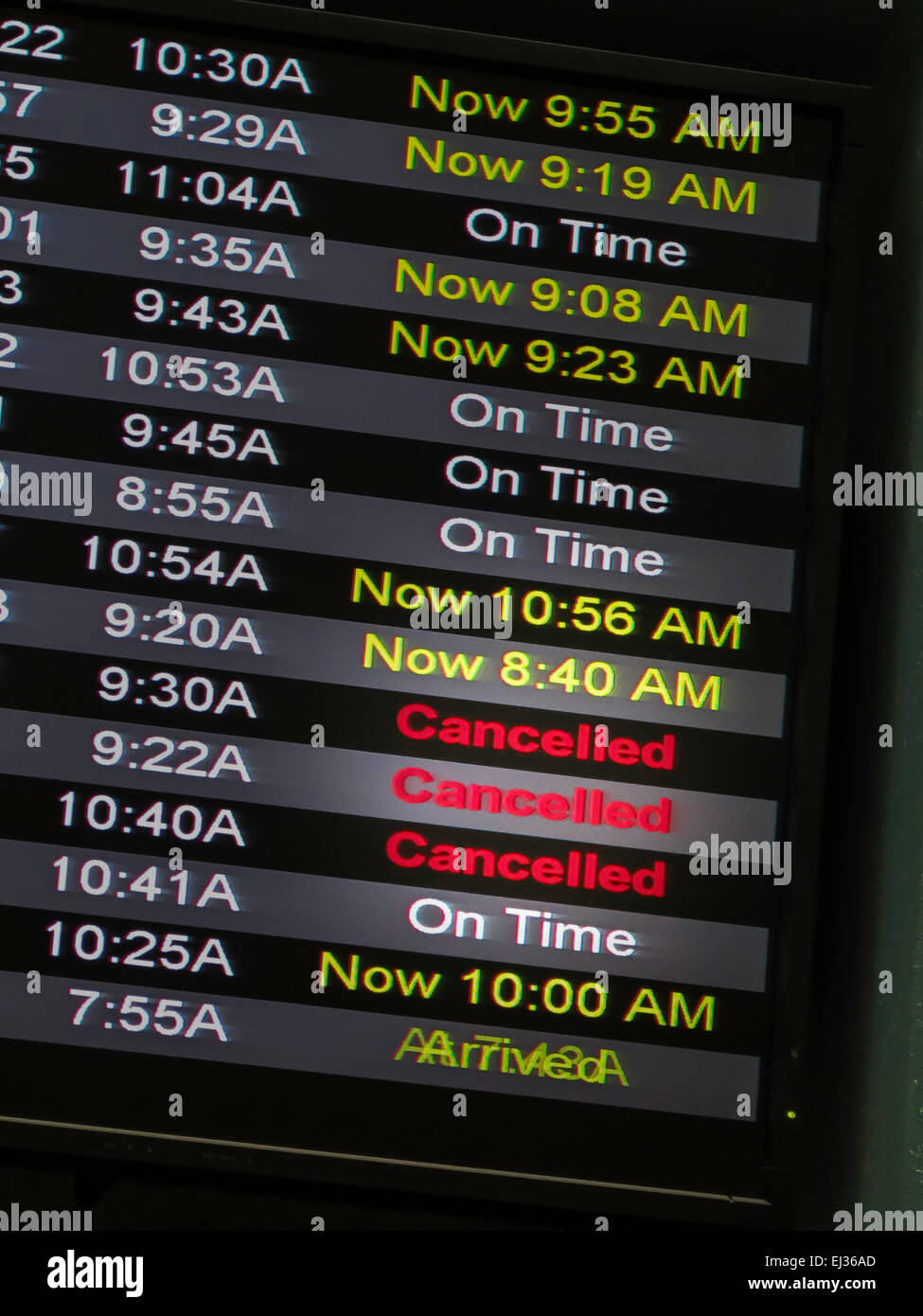 Airport Flight Arrival/Departure Board, USA Stock Photo