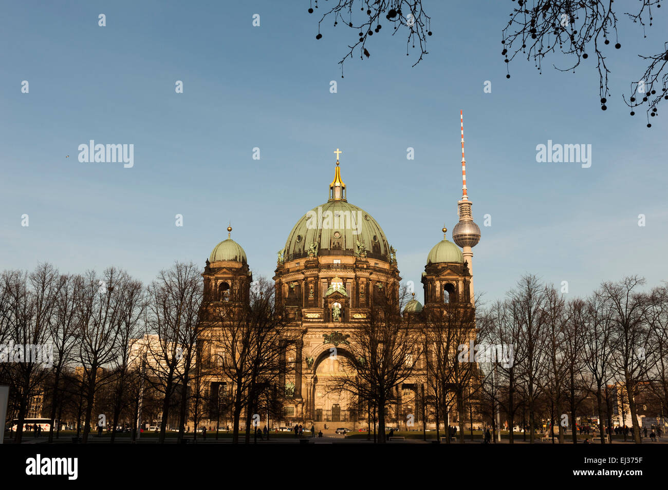 winter view of the Berliner Dom church, with the fernsehturm Stock Photo