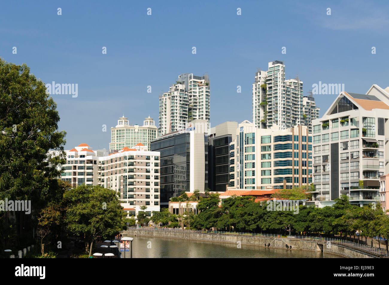 Cityscape of apartment blocks by Singapore River Stock Photo Alamy