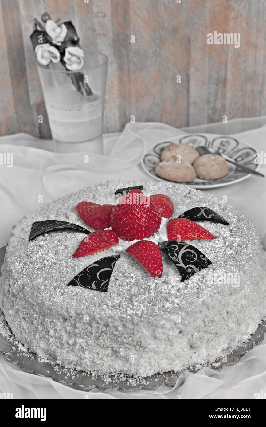 Cake with strawberries and decorations Stock Photo - Alamy