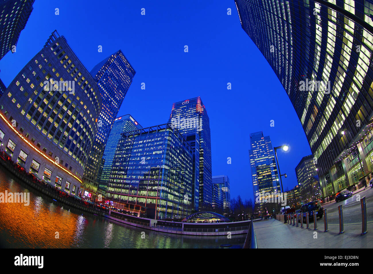 Office buildings and skyscrapers around Canary Wharf at sunset, Isle of ...