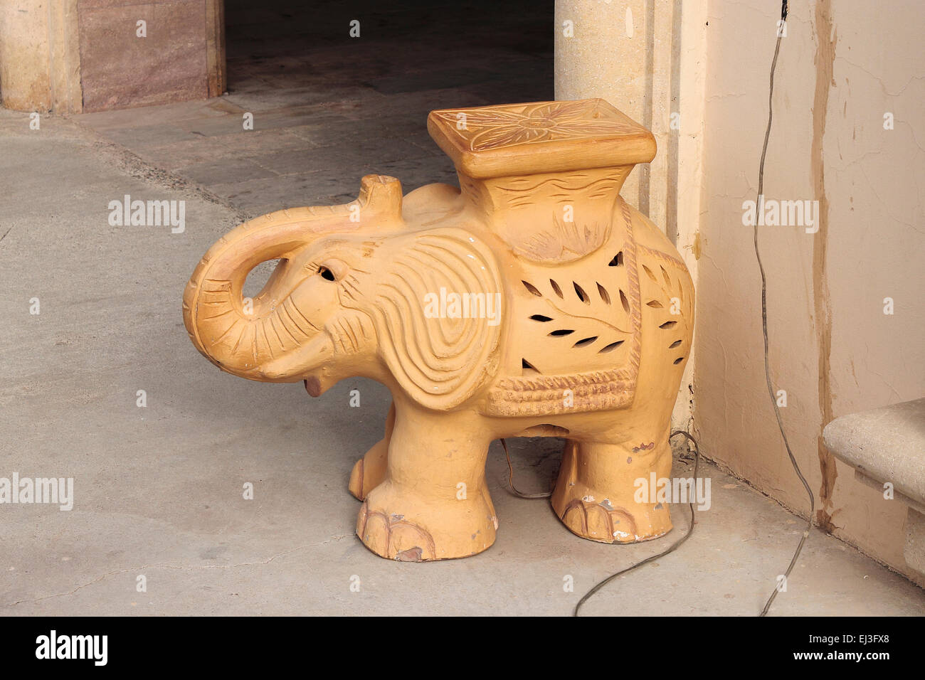 Terracotta Ornamental Elephant Light outside a restaurant in Egypt Stock Photo