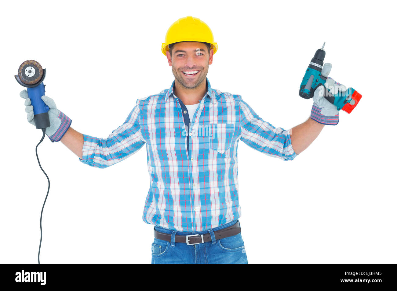 Manual worker holding power tools Stock Photo