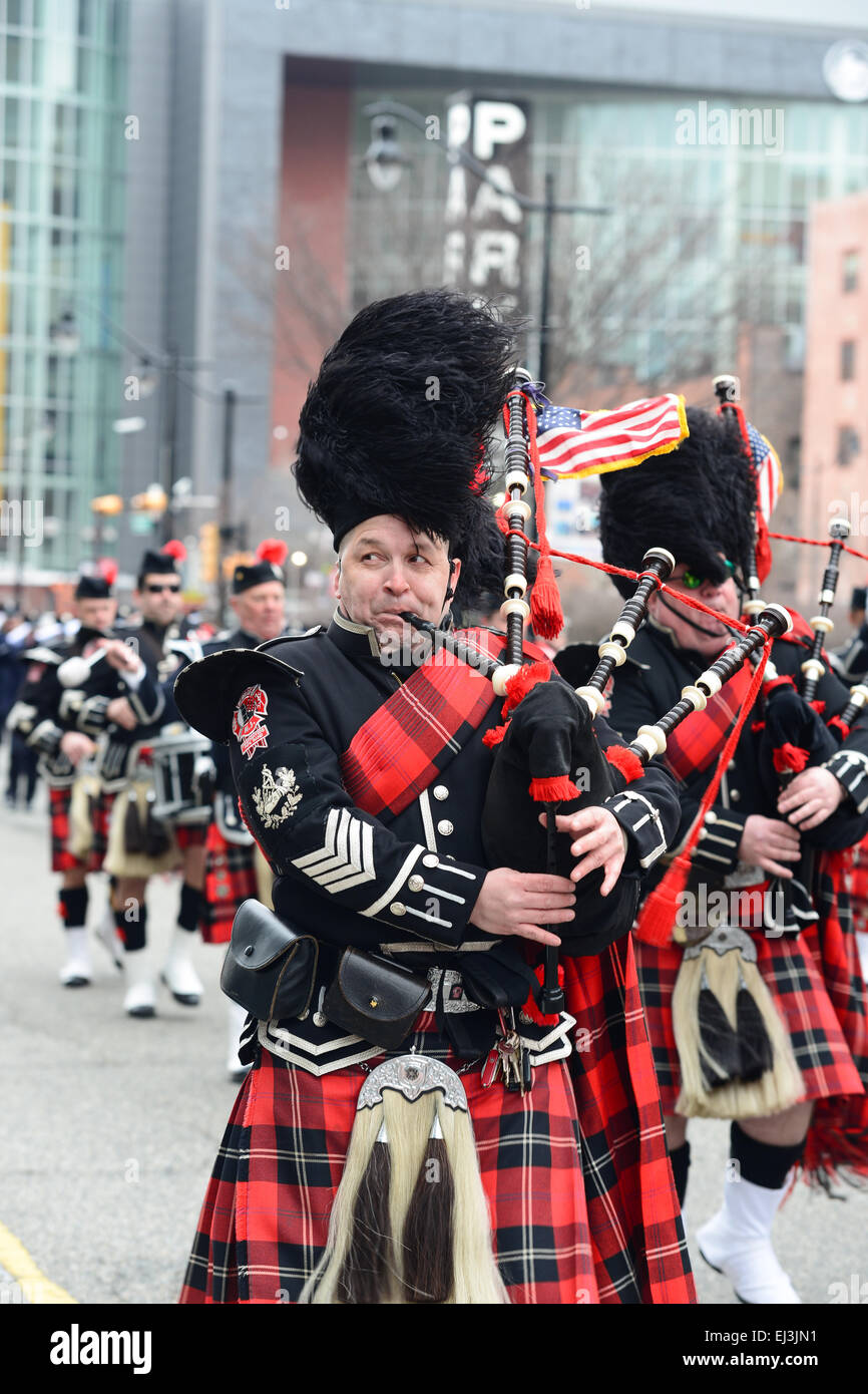 Newark Firefighters Pipe Band during the 2013 St. Patrick's Day parade. Newark, New Jersey. USA Stock Photo