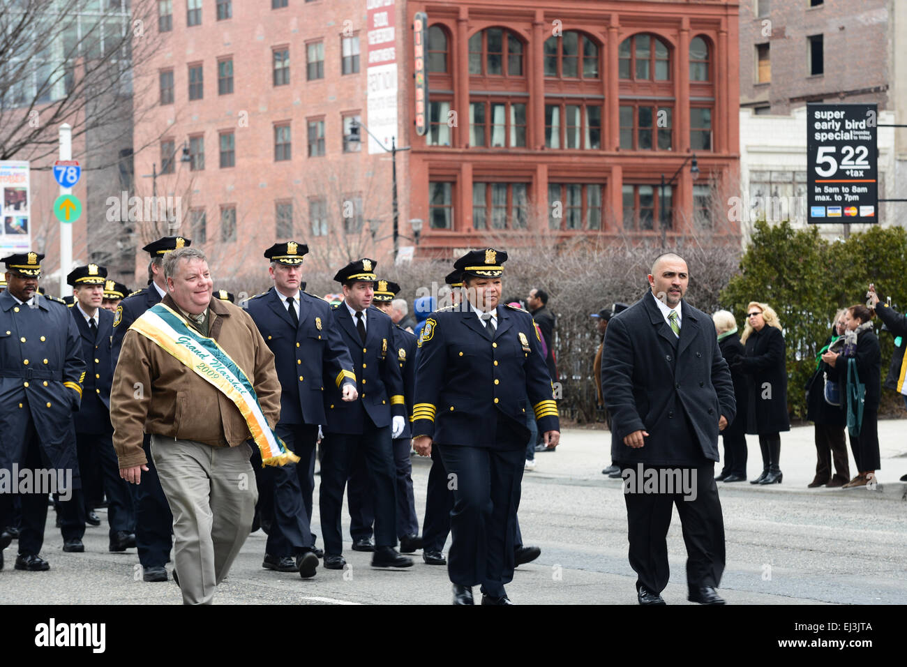 NPD and the then police director Sheilah Coley during the 2013 St. Patrick's Day parade. Newark, New Jersey. USA Stock Photo