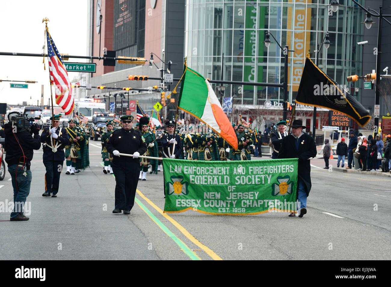 Law Enforcement and Firefighters Emerald Society of New Jersey during the 2013 St. Patrick's Day parade. Newark, New Jersey. USA Stock Photo