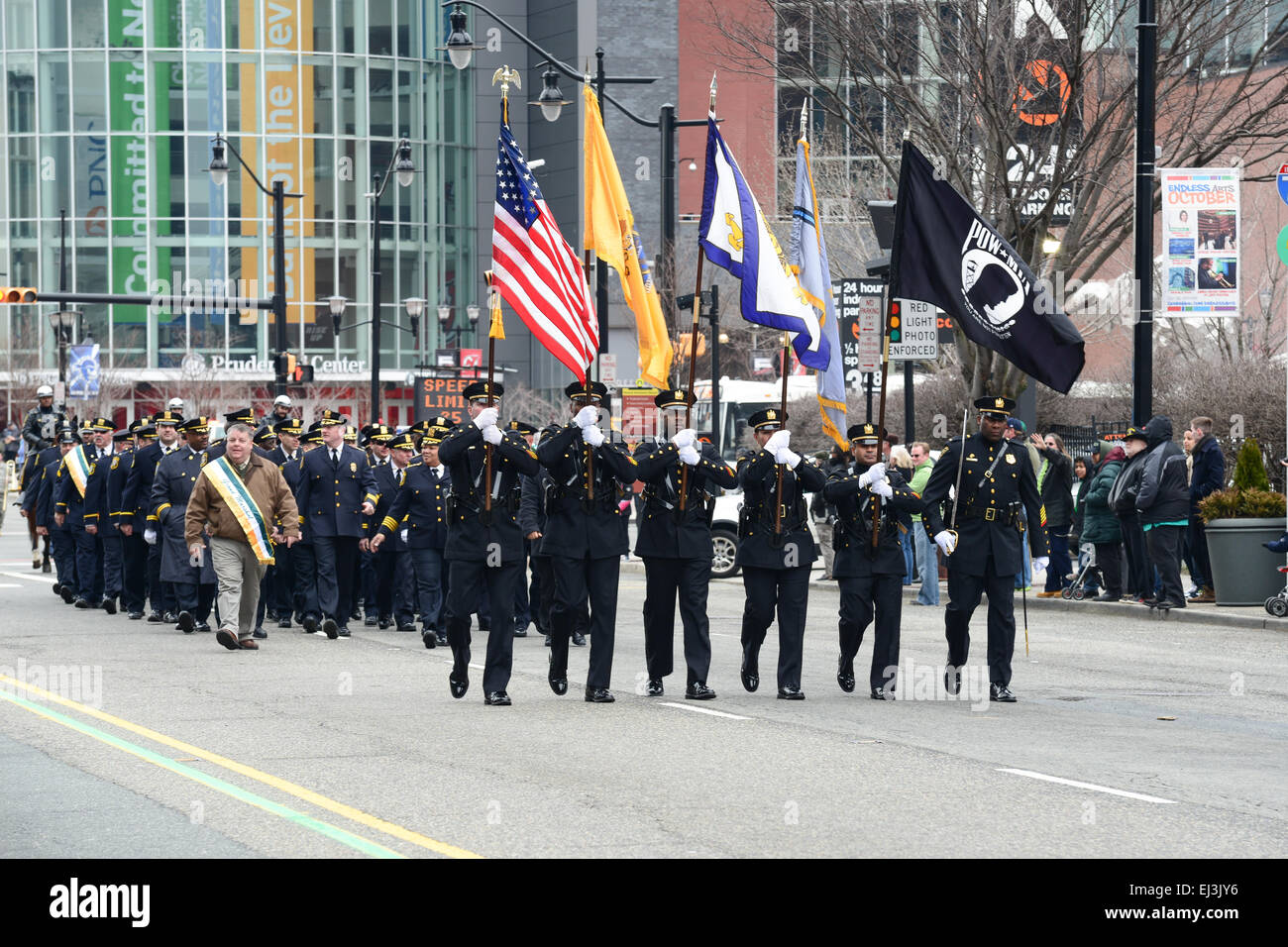 Newark Police Department during the 2013 St. Patrick's Day parade. Newark, New Jersey. USA Stock Photo
