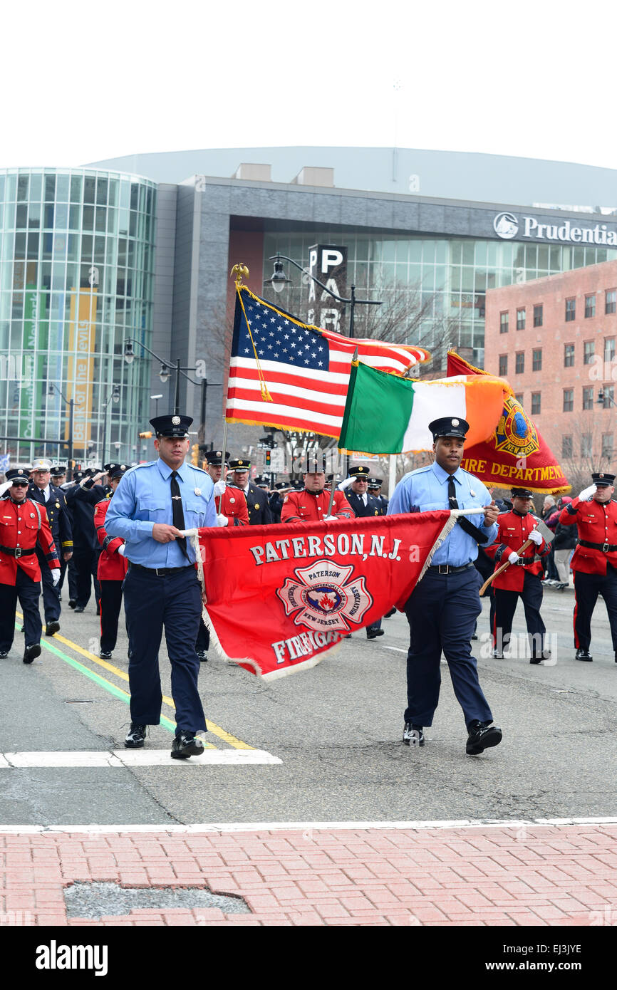 Paterson, New Jersey Fire Department during the 2013 St. Patrick's Day parade. Newark, New Jersey. USA Stock Photo