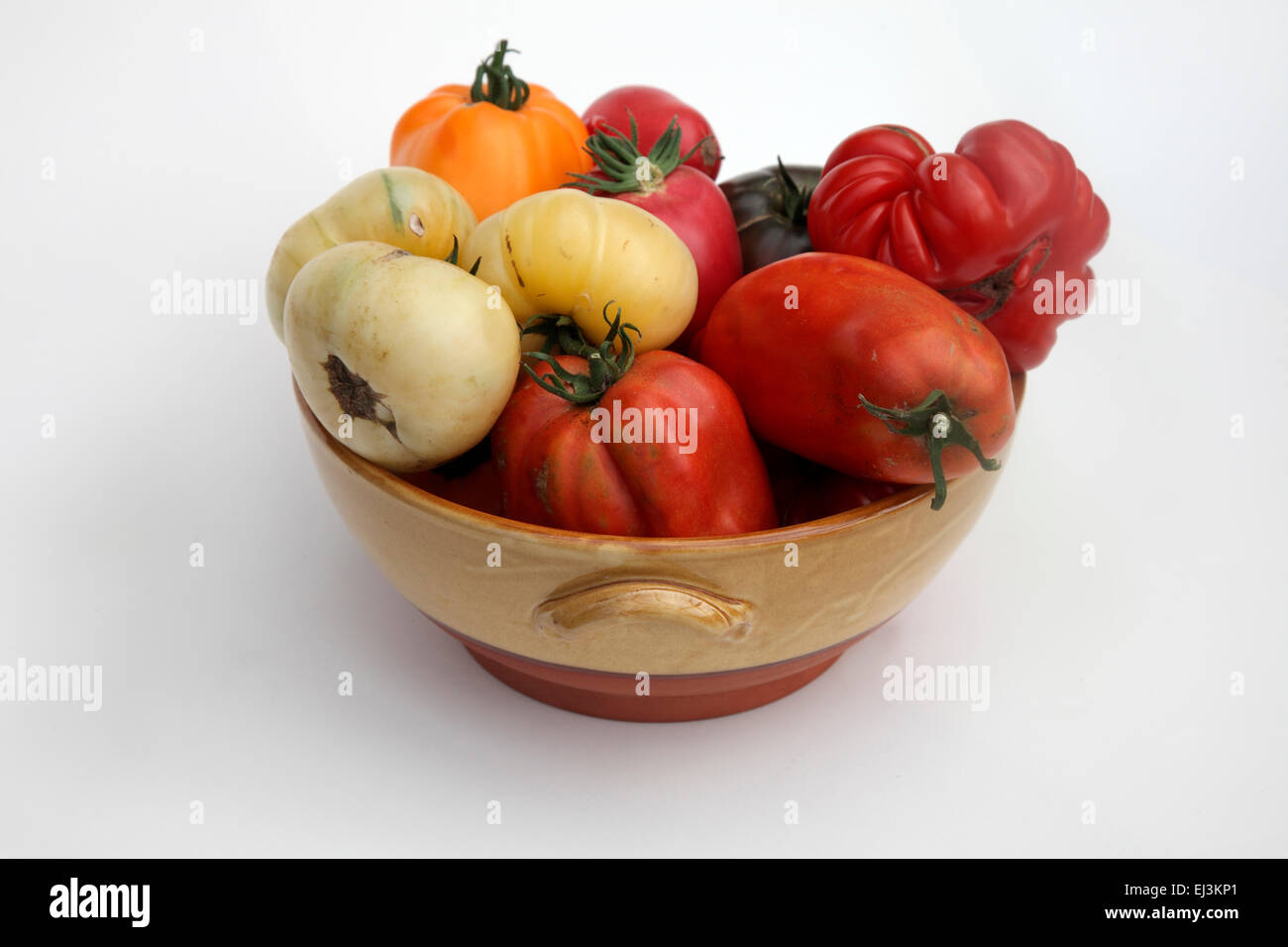Tomato - Solanum lycopersicum 'Marmande' 'Golden Queen'  'White Beauty' 'Coeur du Boeuf - Orange' syn. 'Beef Heart - Orange' 'Co Stock Photo
