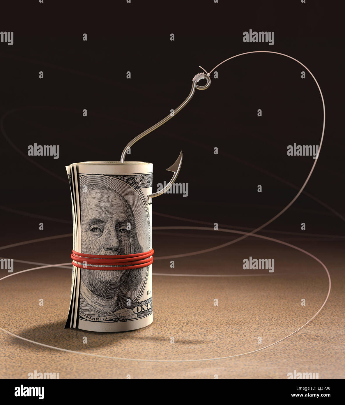 Dollar bills caught in a fishing line Stock Photo Alamy