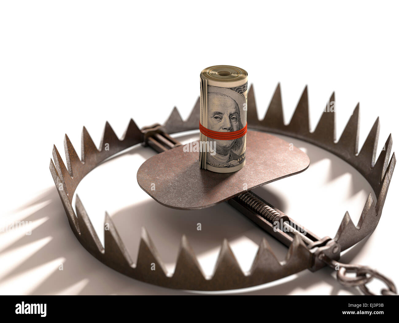 Animal trap with bank notes, illustration Stock Photo