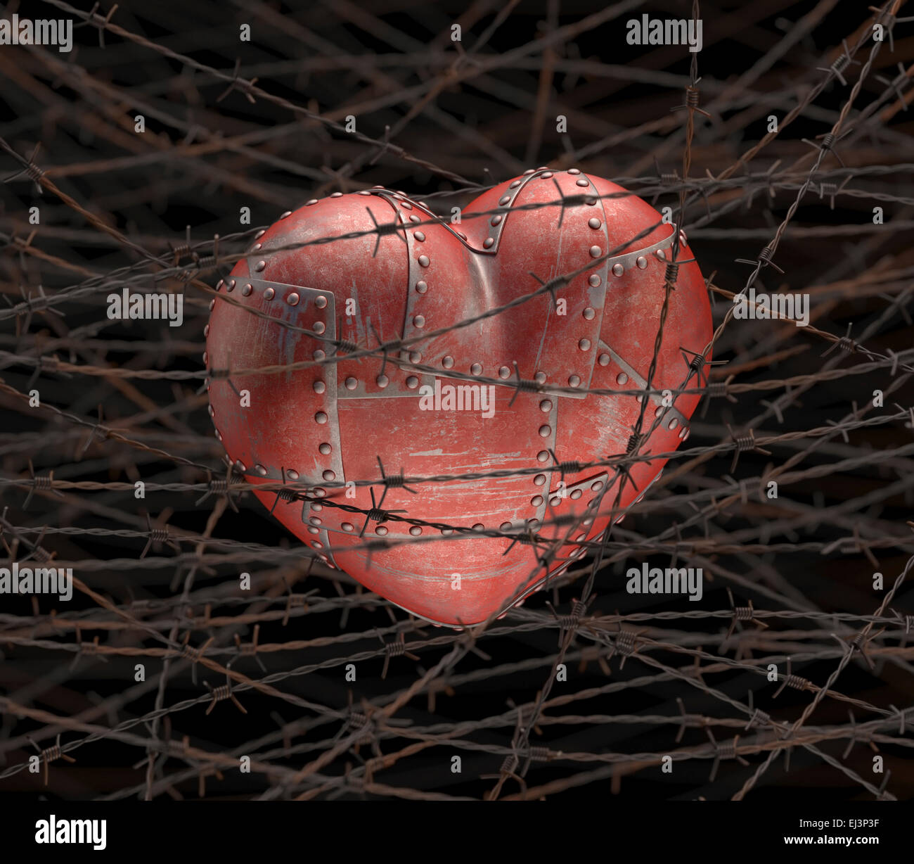 Heart with barbed wire, illustration Stock Photo