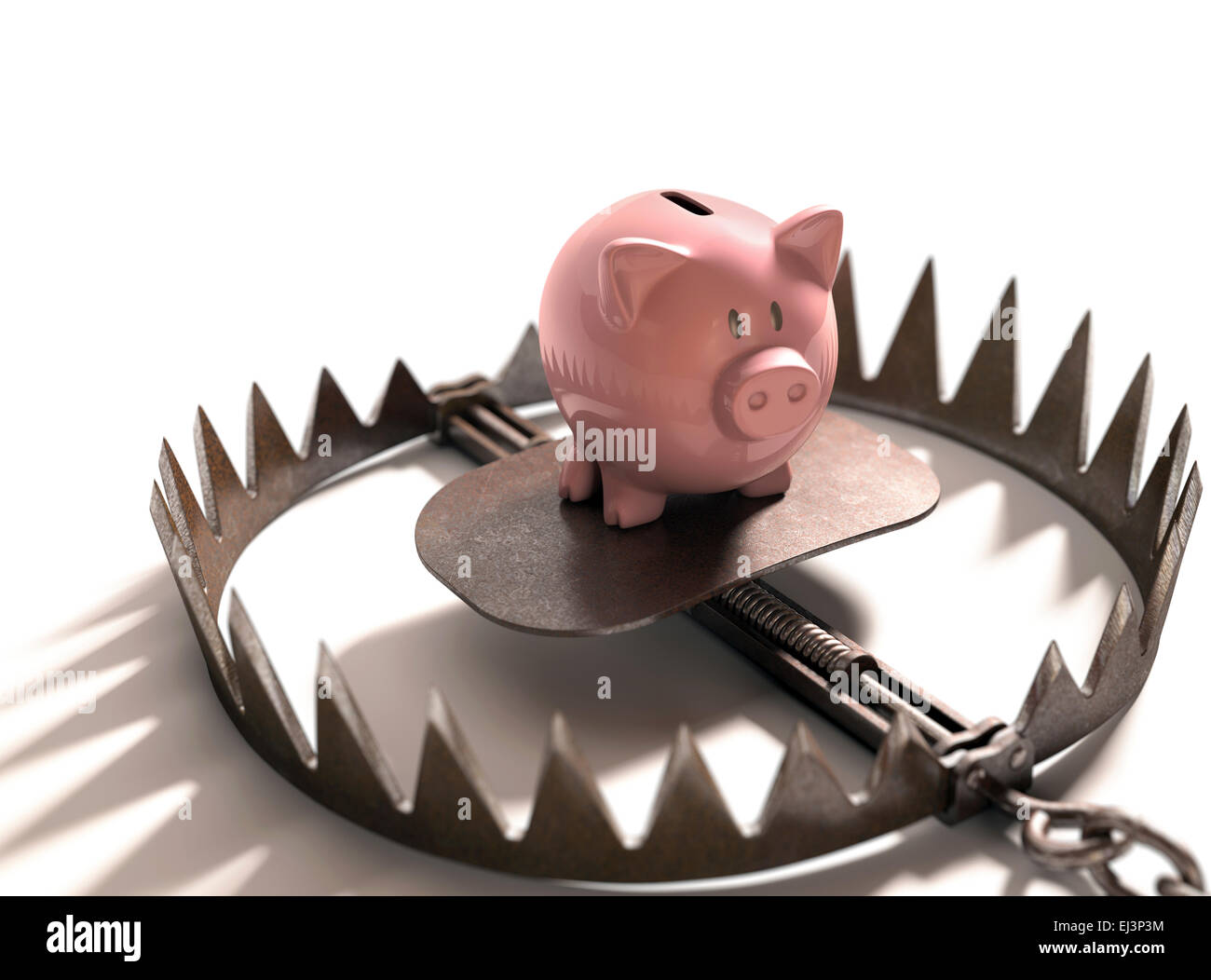 Animal trap with piggy bank, illustration Stock Photo