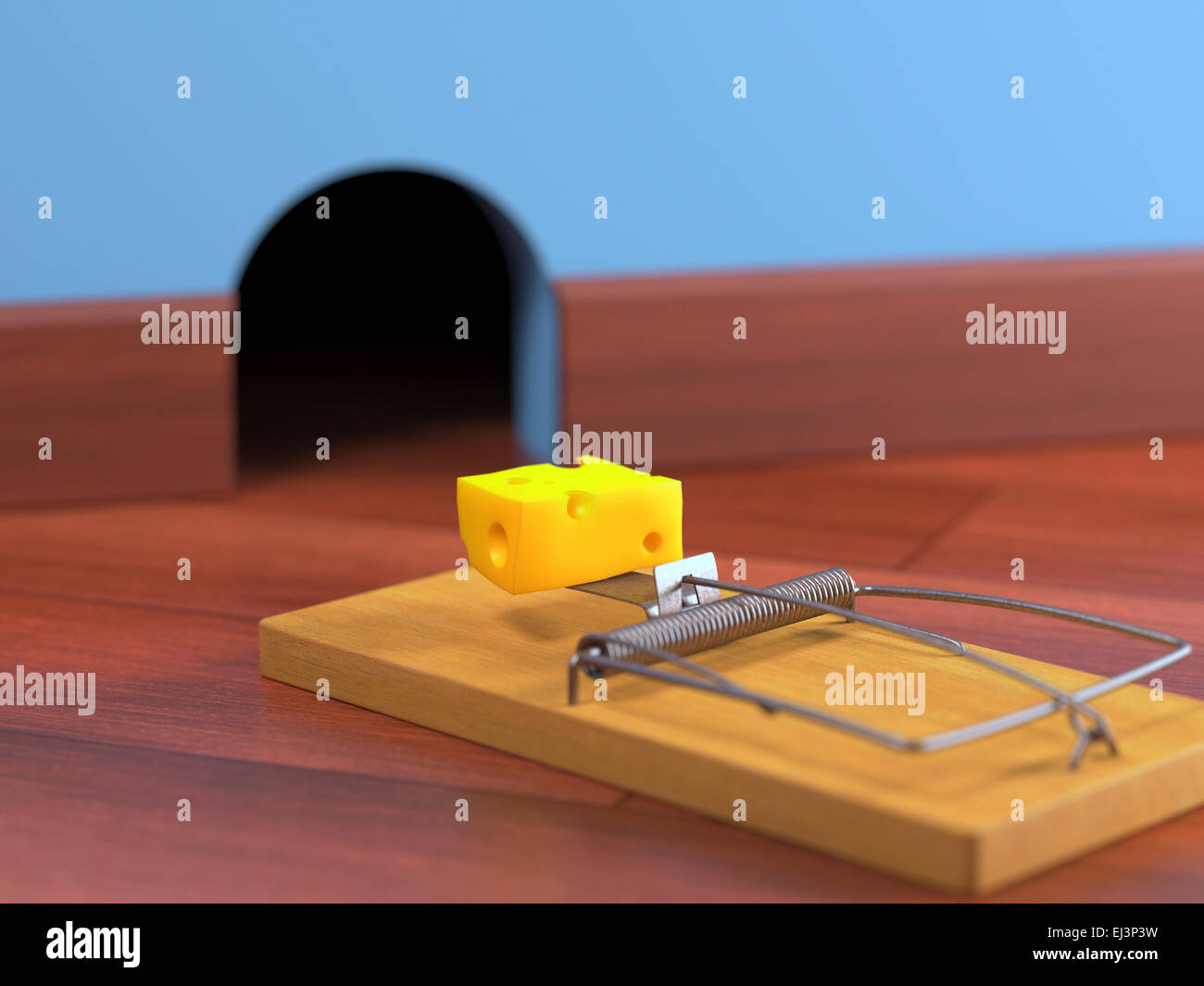 Mouse trap on the floor, illustration Stock Photo