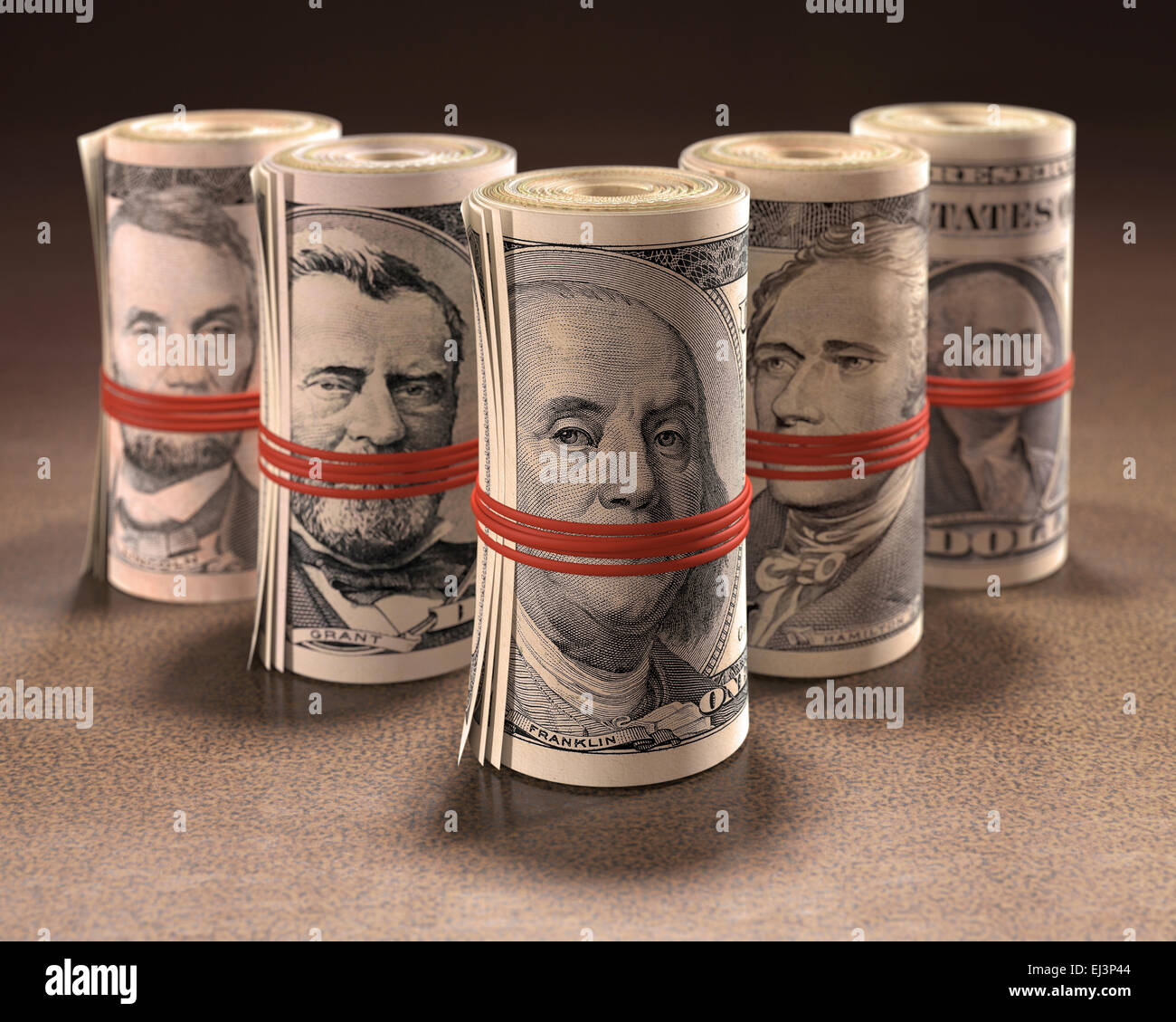 Dollar bills rolled up, illustration Stock Photo