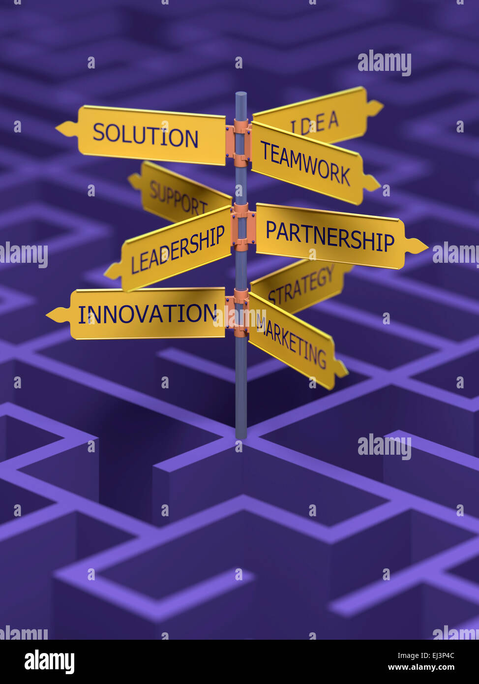 Signpost in a maze, illustration Stock Photo