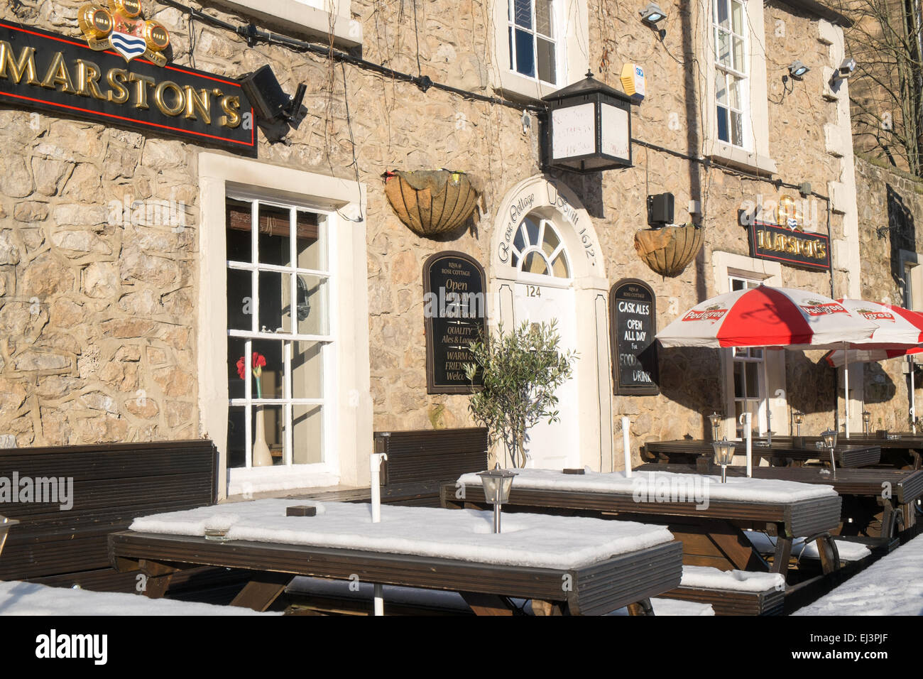 Traditional english pub selling marstons beer in Matlock Bath,Derbyshire,England,United Kingdom Stock Photo