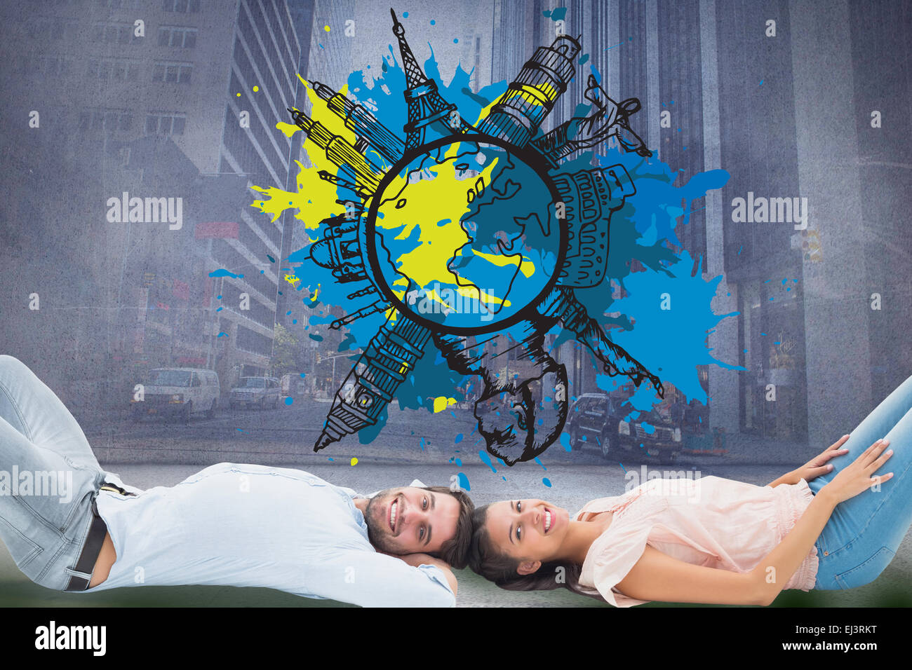 Composite image of attractive young couple smiling at camera Stock ...