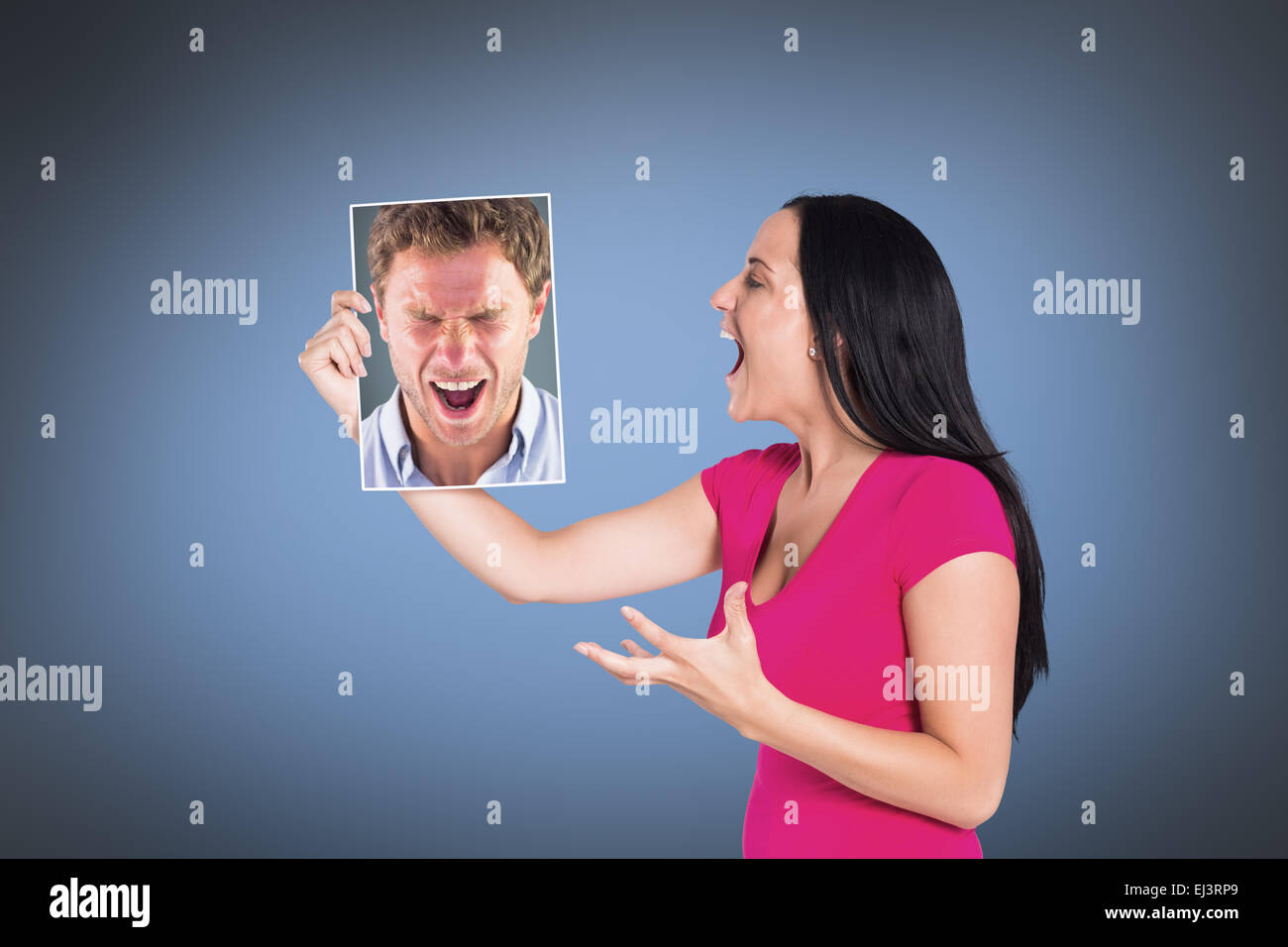 Composite image of angry man shouting towards camera Stock Photo