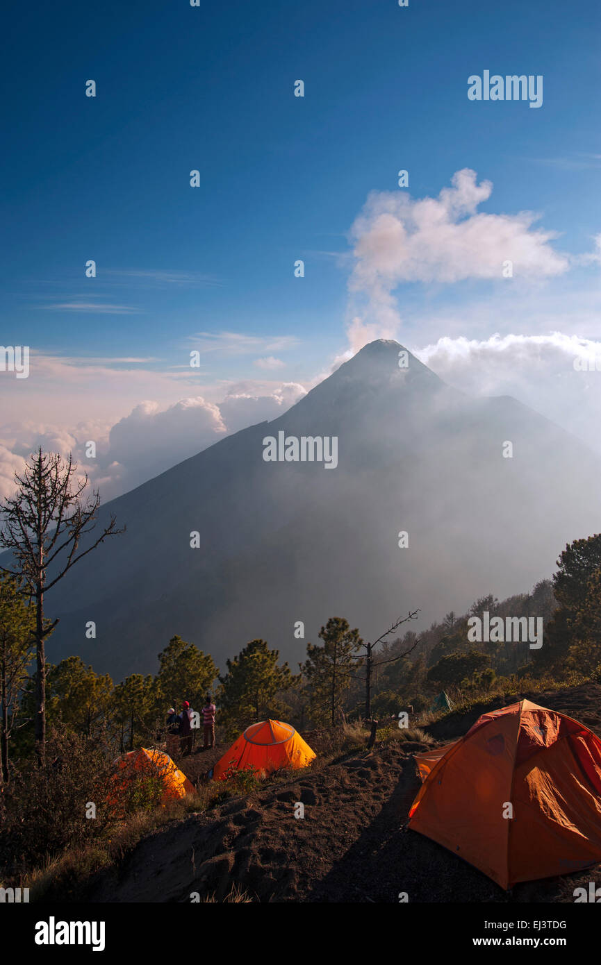Volcan Fuego seen from Acatenango Volcano, Guatemala Stock Photo