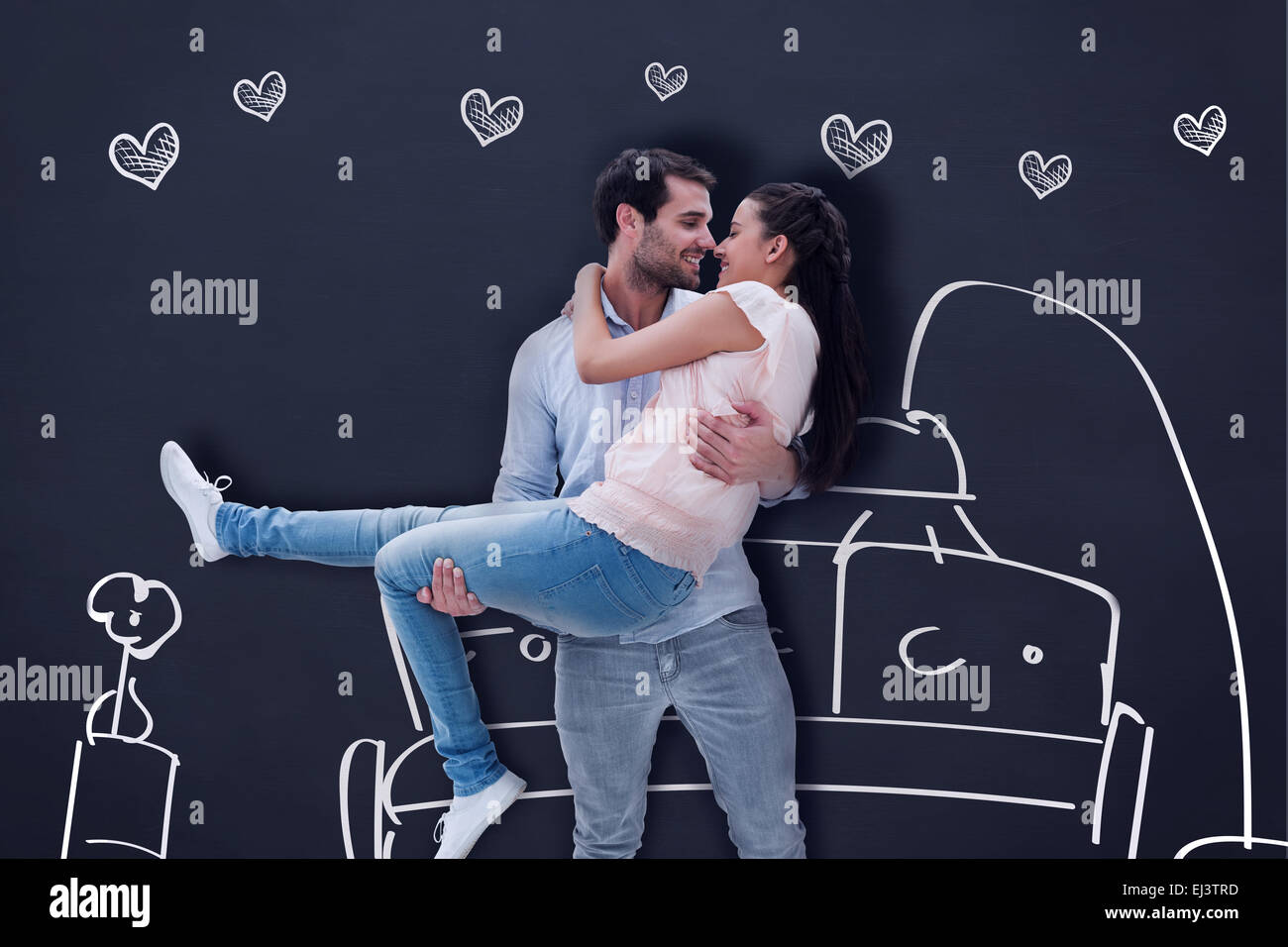 Composite image of attractive young couple having fun Stock Photo - Alamy