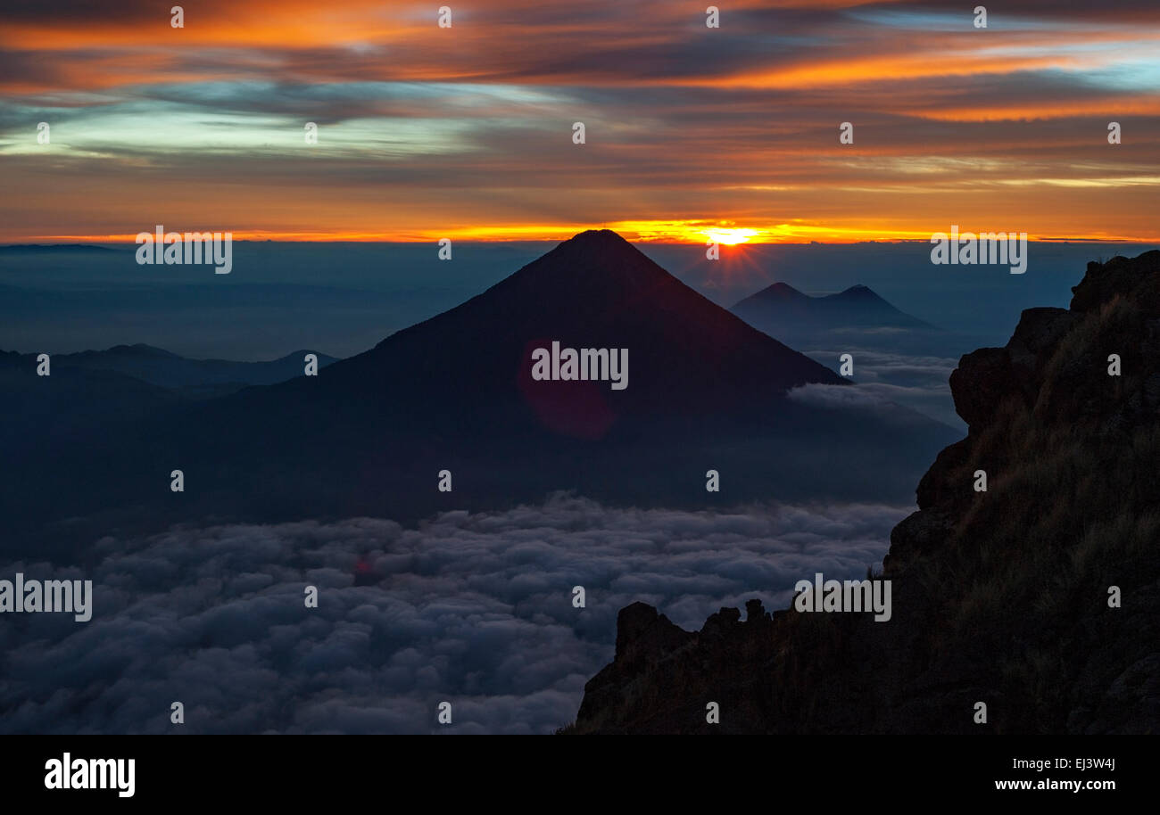 View of Agua Volcano from Acatenango Volcano, Guatemala Stock Photo
