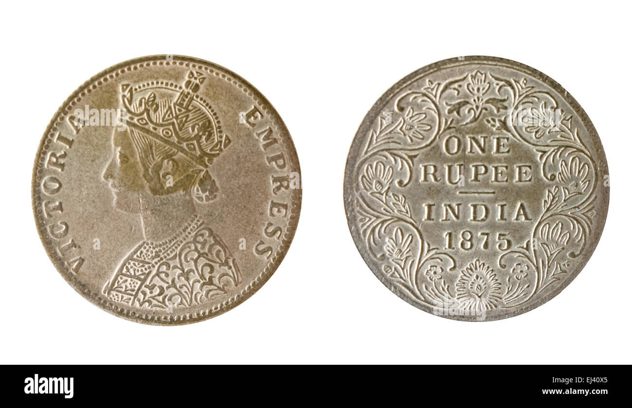 The beautiful antique coinage of British India during the reign of Queen Victoria, 1862-1901. Stock Photo