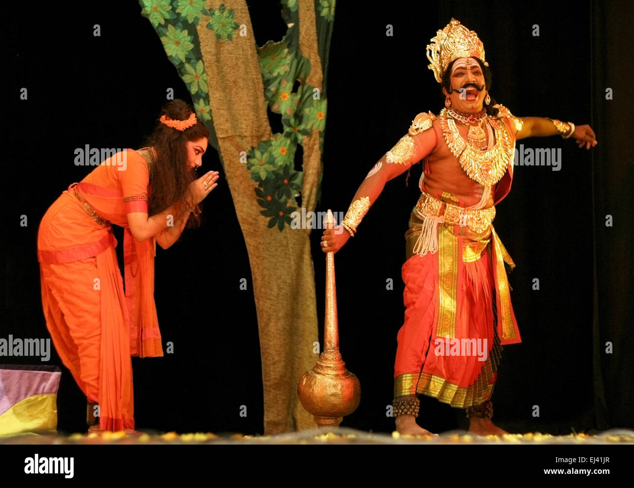 sobhanaidu Kuchipudi dancer perform as God Rama in dance ballet with Ramayana theme on November 18,2012 in Hyderabad,India. Stock Photo