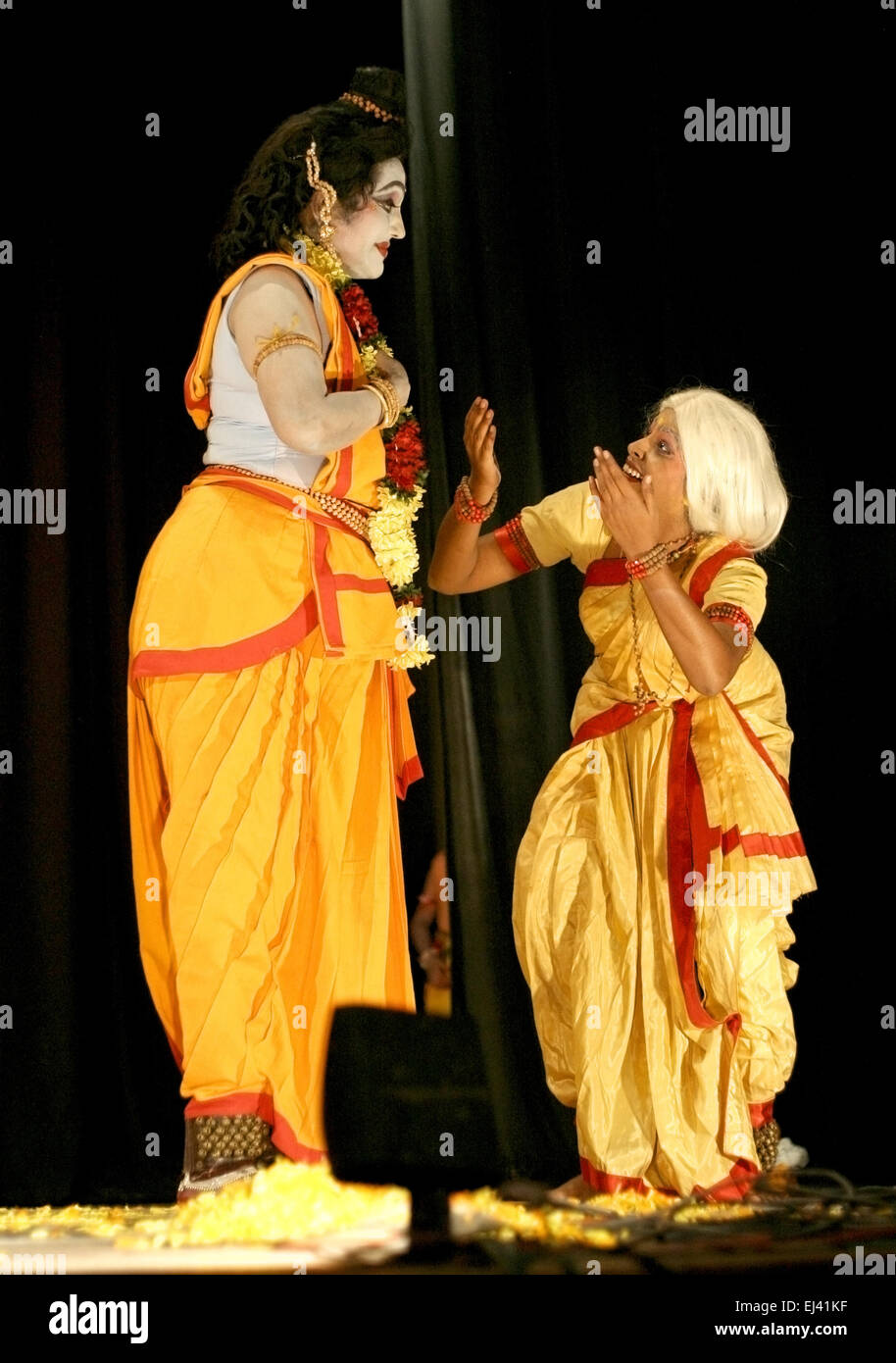 sobhanaidu Kuchipudi dancer perform as God Rama in dance ballet with Ramayanam theme on November 18,2012 in Hyderabad,India. Stock Photo