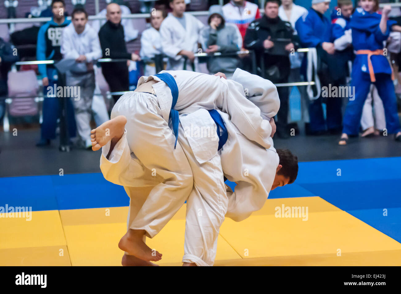 ORENBURG, ORENBURG region, RUSSIA, 29 November, 2014 year. Judo Championship among juniors and girls. Two judoka Stock Photo