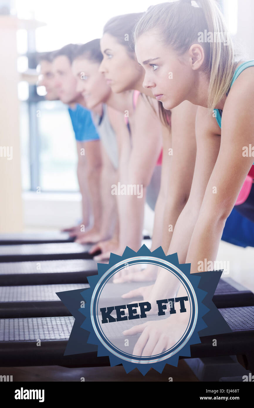 Keep fit against badge Stock Photo