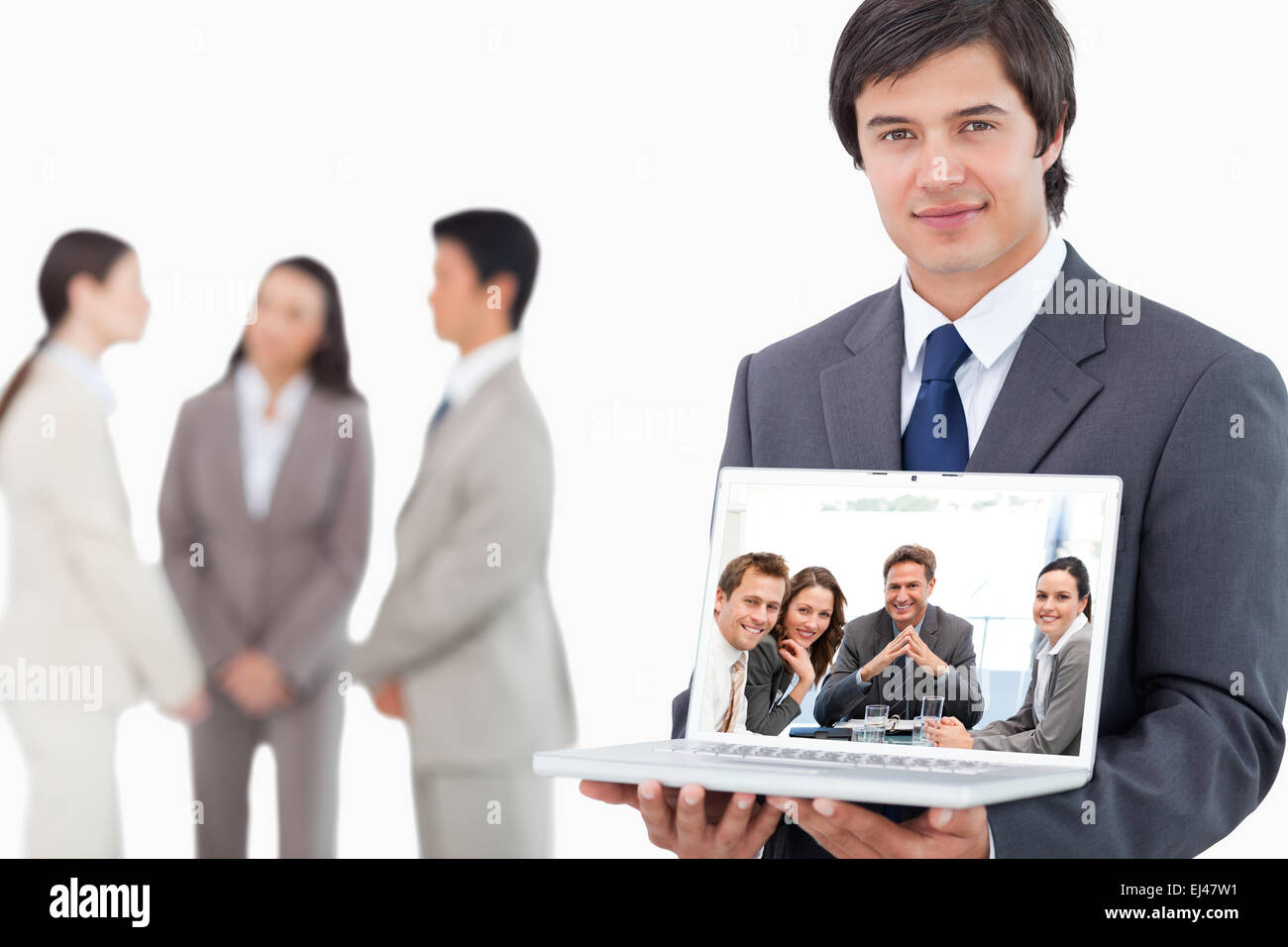Composite image of portrait of a positive manager with his team Stock Photo