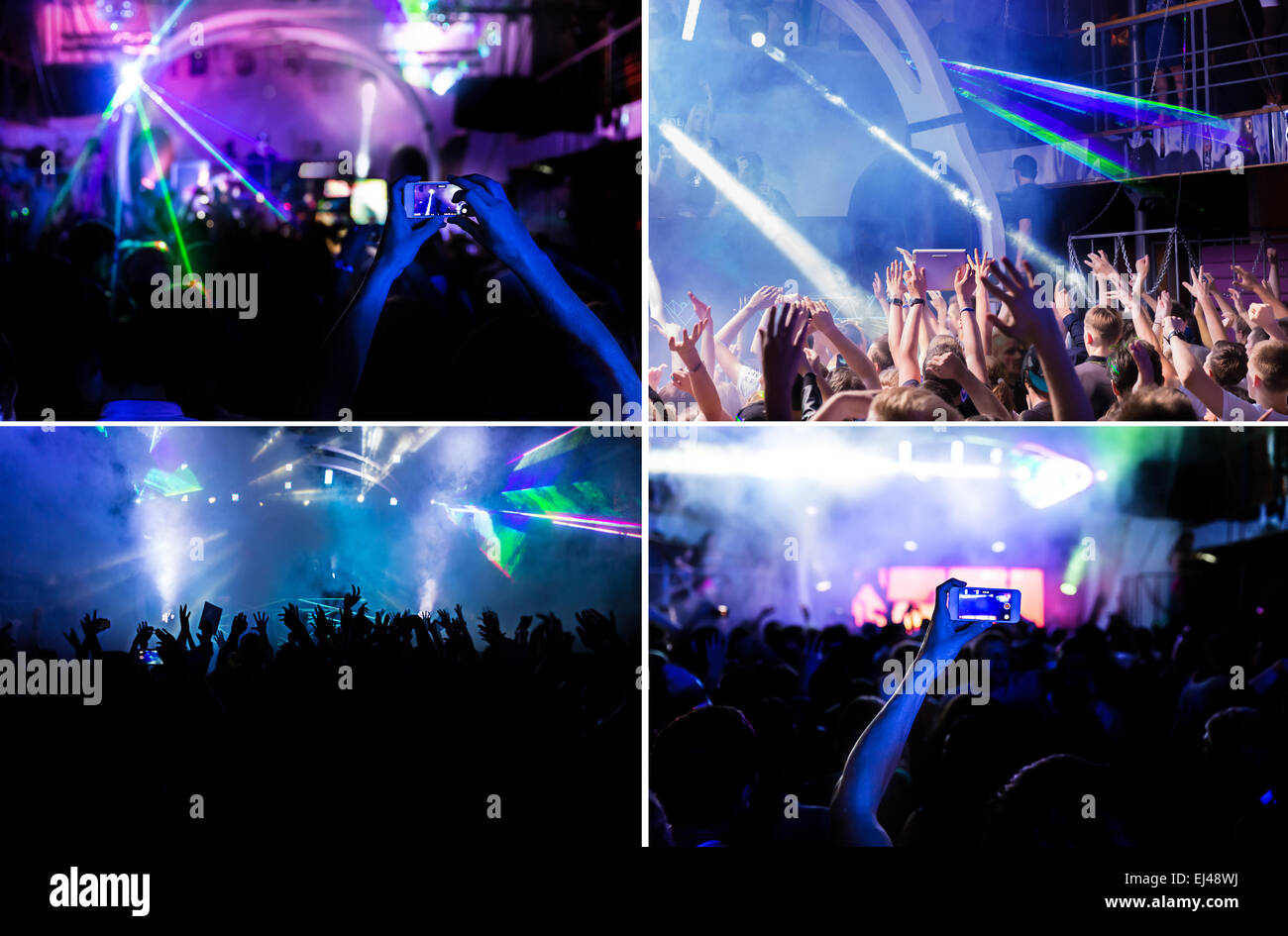 four silhouettes of a crowd on a party Stock Photo