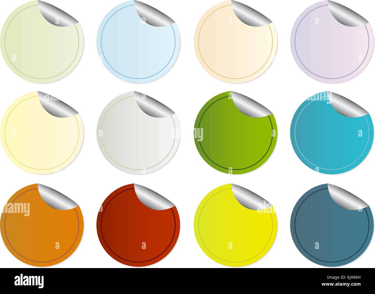 A series of colorful round tags with a folded corner, in vector format Stock Vector