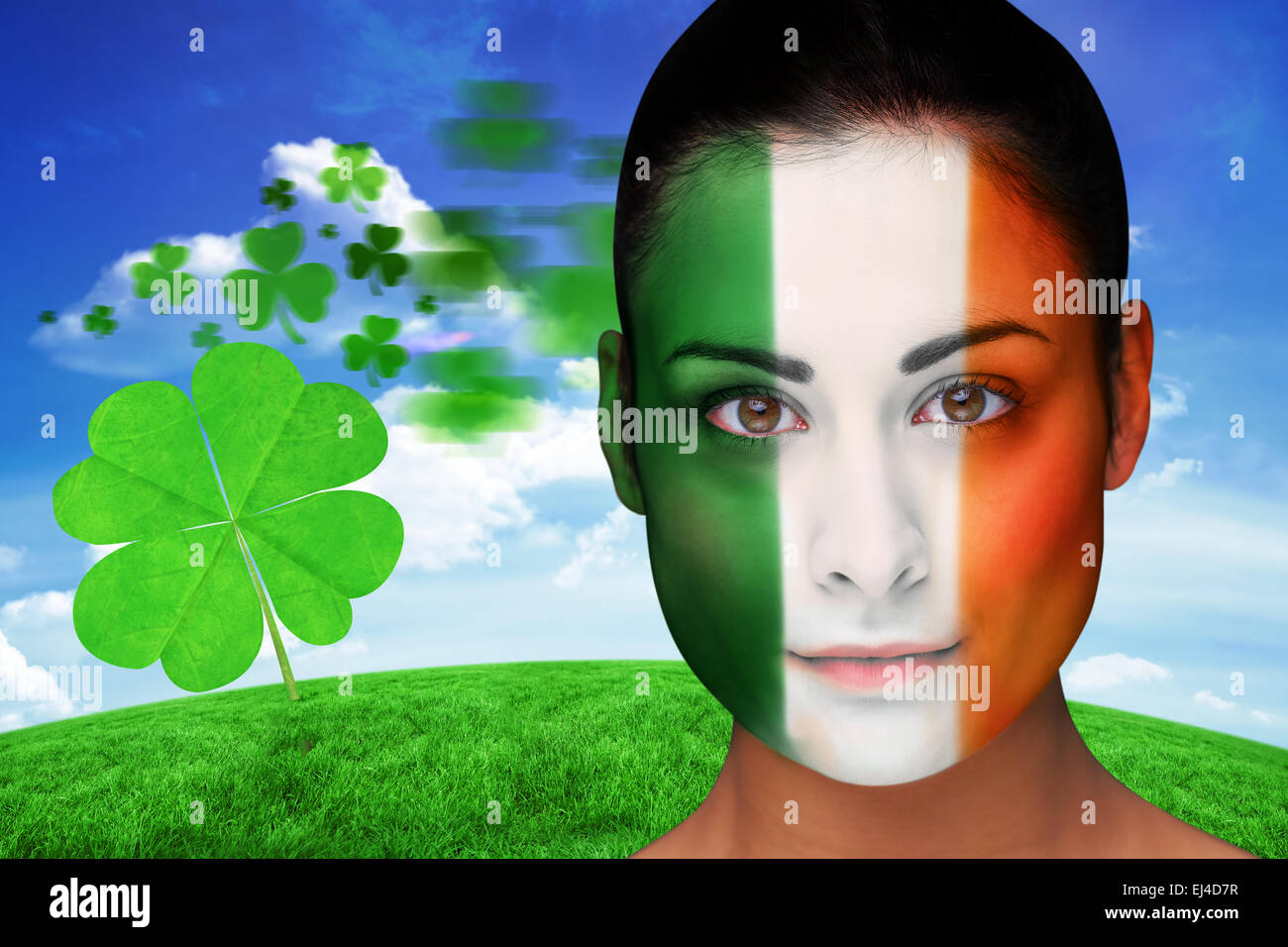 Composite image of brunette in irish face paint Stock Photo - Alamy