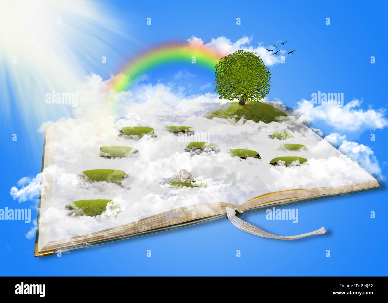 Fantasy land in a book, dream land, wonderland, digital art Stock Photo