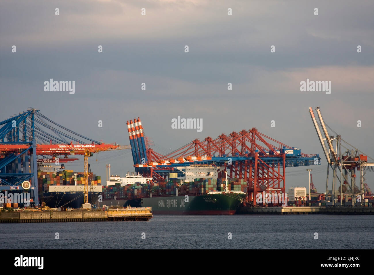 Container ship, container terminal, Burchardkai, Hamburg, Germany, Europe Stock Photo