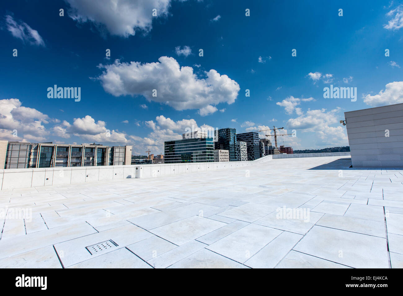 Reflection of the sky in building's glass, Oslo, Norway. Stock Photo