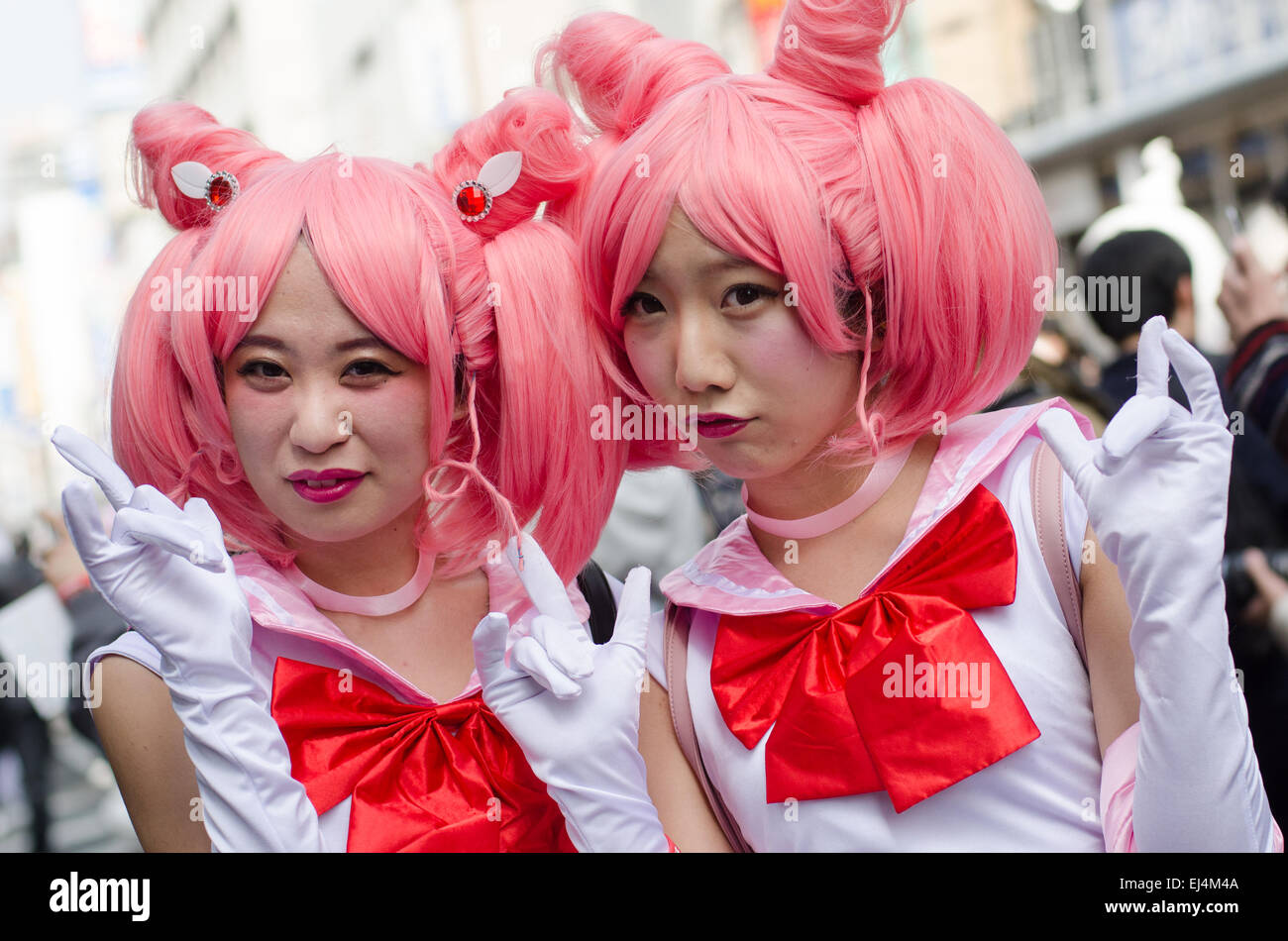 Thousands gather in the centre of Osaka, Japan in March 2015 for the annual Nipponbashi Street Festival. Stock Photo