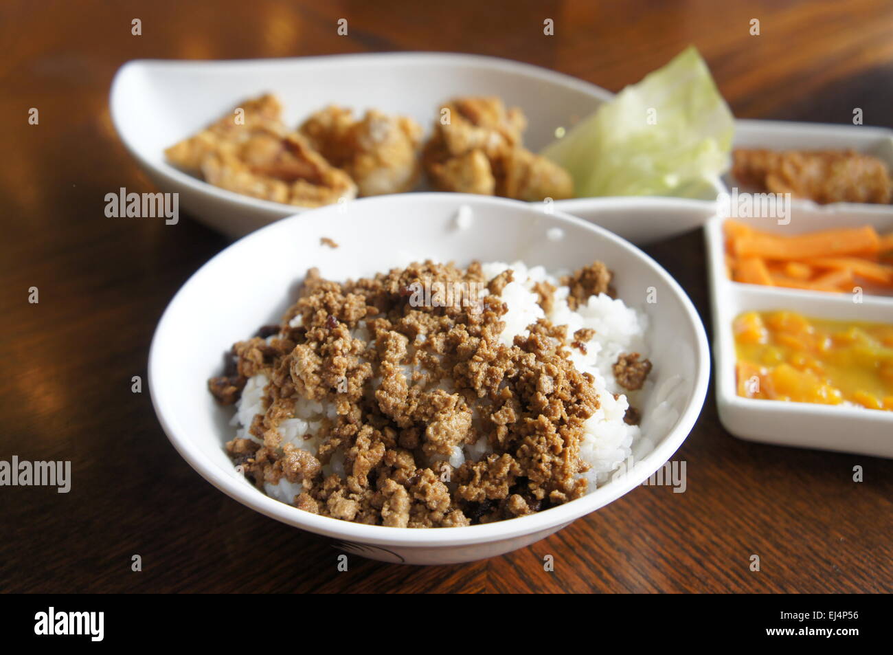 Taiwanese style minced pork rice Stock Photo