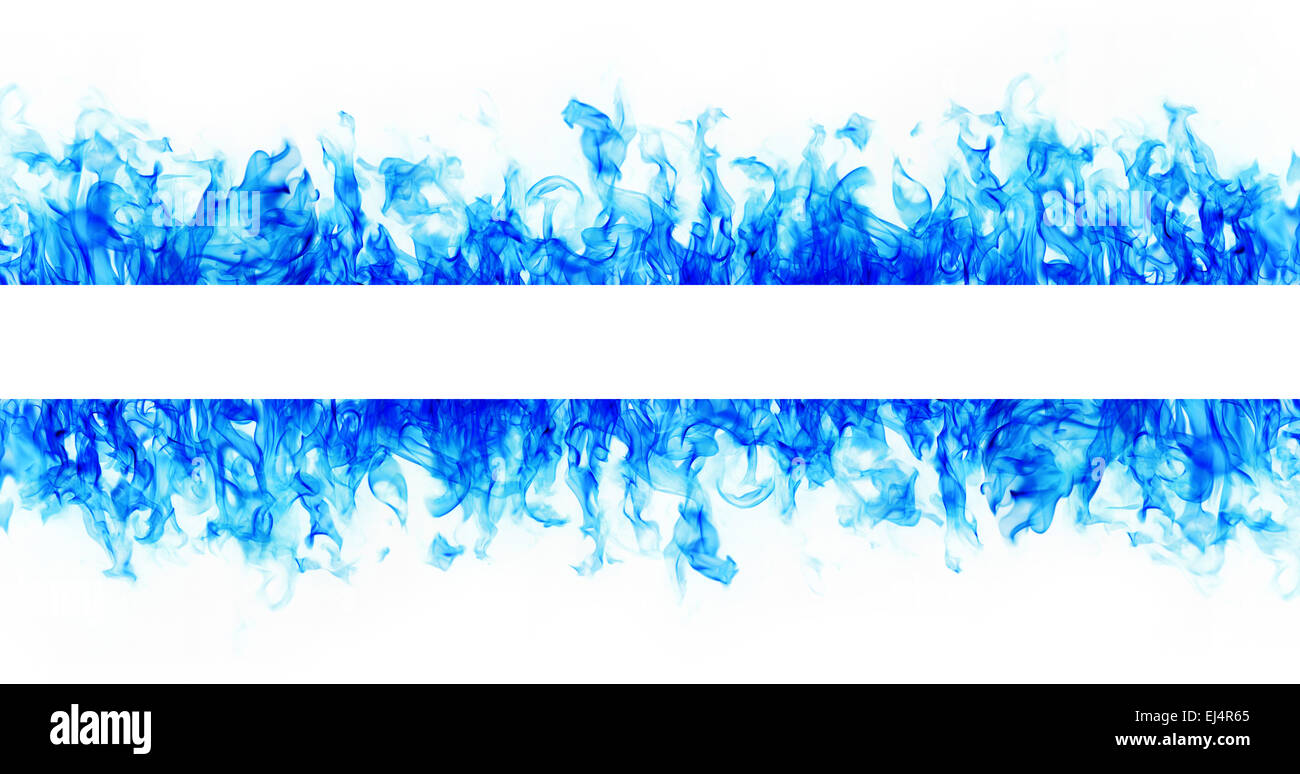 Blue Fire flame frame on white background Stock Photo - Alamy