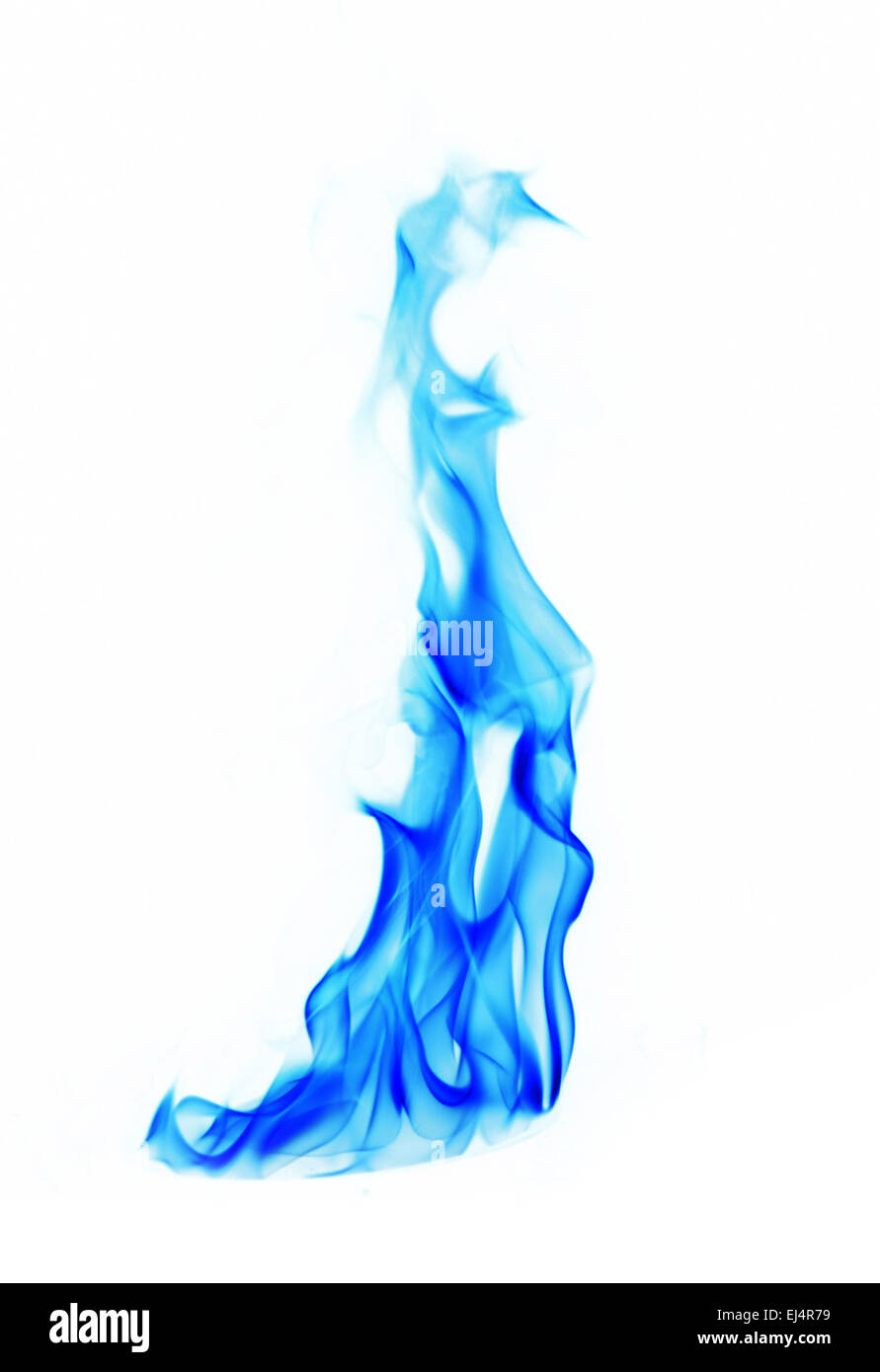 blue Fire flames on white background Stock Photo