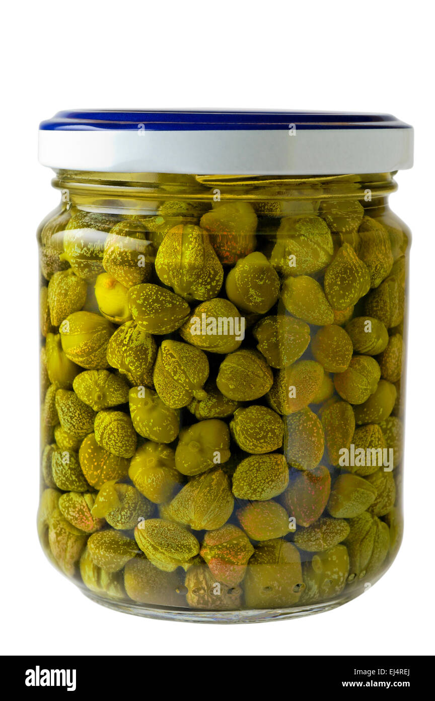 Glass jar of preserved capers with clipping path Stock Photo Alamy
