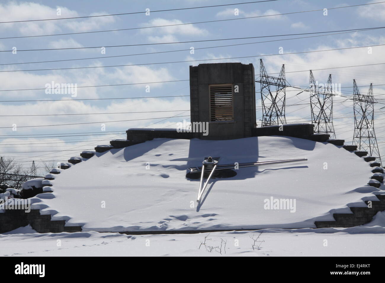 Floral Clock in Niagara Falls, Ontario Canada, covered with thick snow