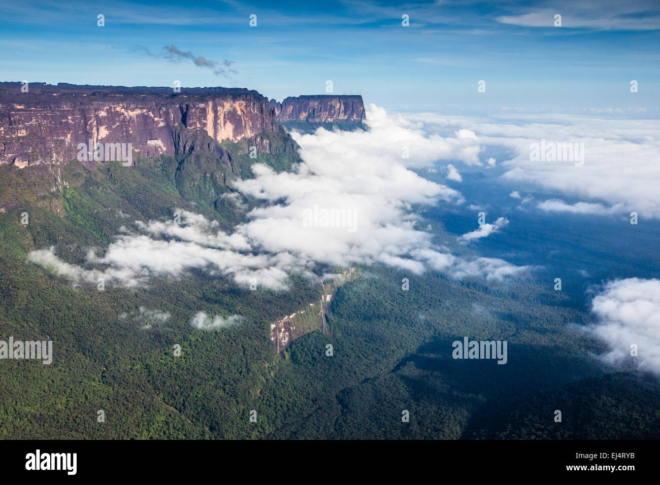 View from the Roraima tepui on Kukenan tepui at the fog - Venezuela, Latin America Stock Photo