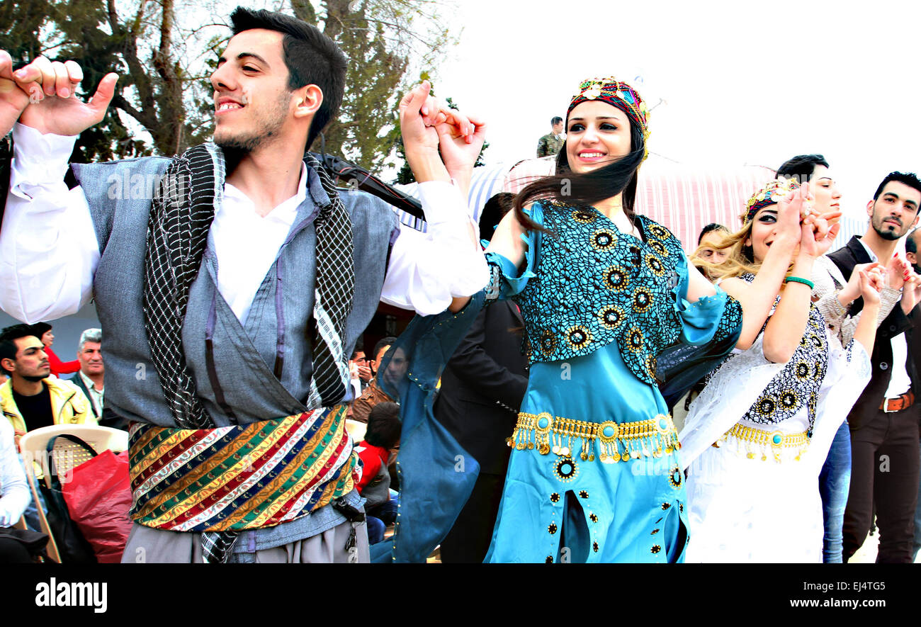 Damascus, Syria. 21st Mar, 2015. Syrian Kurds Dance As They Gather To 