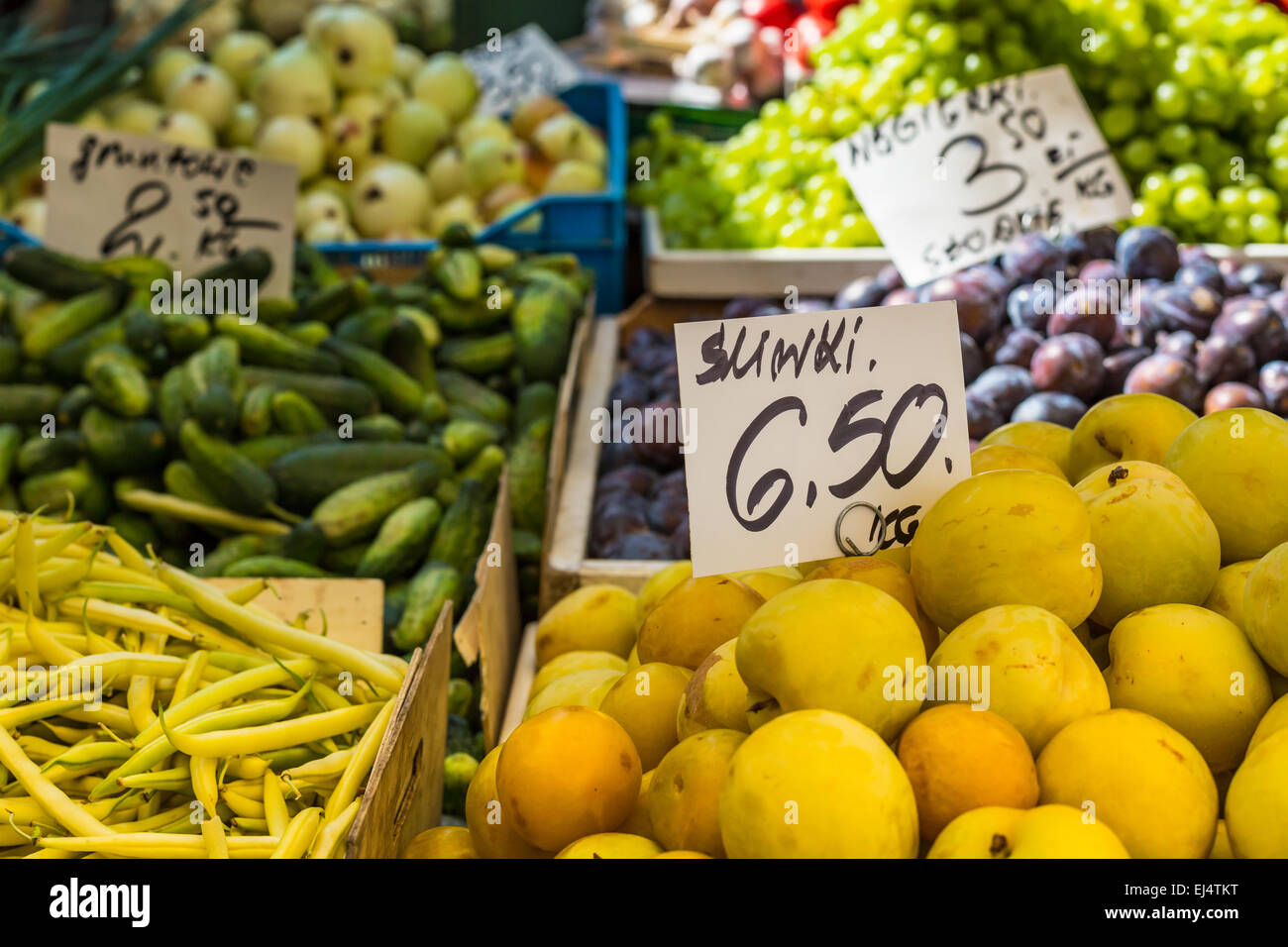 Plums on the market stand in Poland Stock Photo Alamy
