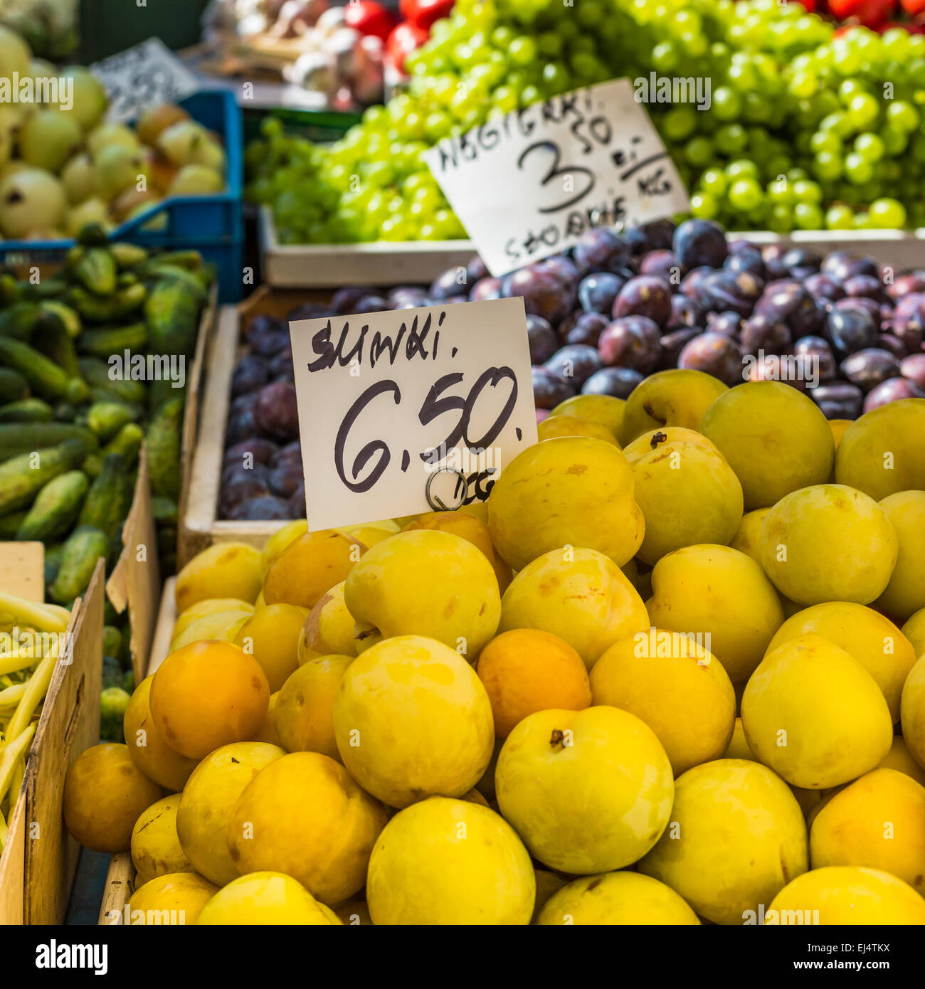 Plums on the market stand in Poland Stock Photo Alamy