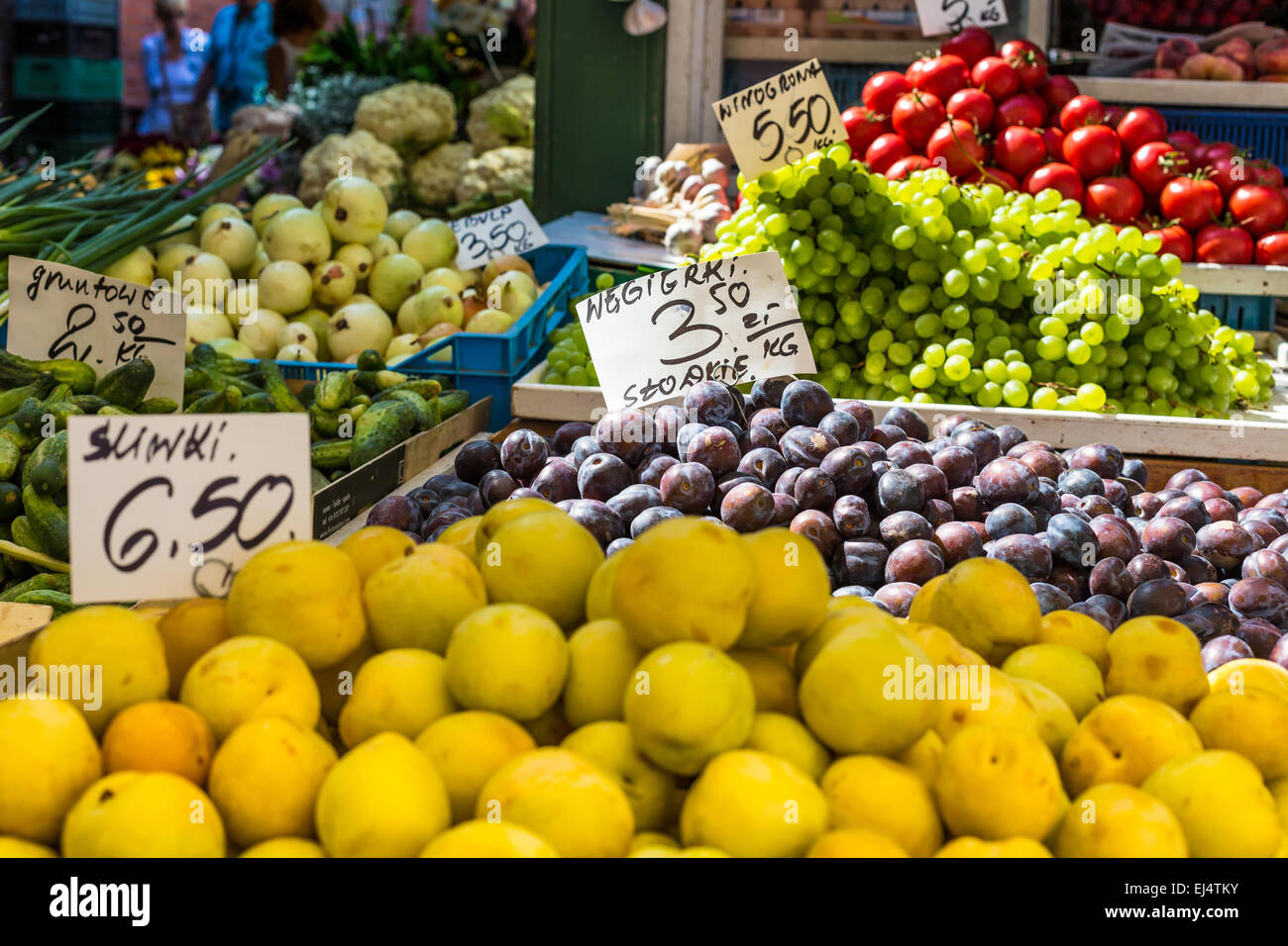 Plums on the market stand in Poland Stock Photo Alamy